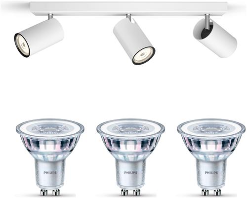 Philips Kosipo Opbouwspot (Wit) - Warmwit Licht - Plafondspot met 3 Lichtpunten - GU10 - Niet Dimbaar