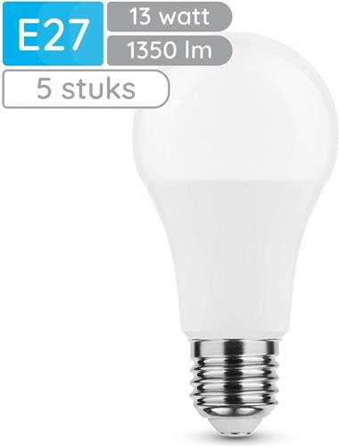 Modee E27 LED Lamp 13W - 1350lm - 6000K - Daglicht Wit - LED Globe A65 - Vervangt 91W Halogeen Gloeilamp - 5 stuks
