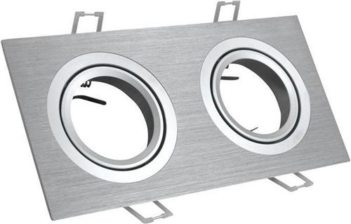 Inbouw 2x LED spot GU10 aluminium rechthoek armatuur zilver/zilver