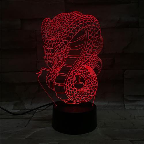 3D Led Lamp Met Gravering - RGB 7 Kleuren - Cobra Slang