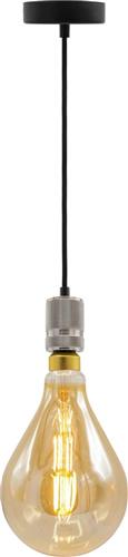 Industriële zilveren snoerpendel - inclusief XXL LED lamp - unieke DNA spiraal