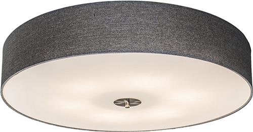 QAZQA drum jute - Moderne Plafondlamp met kap - 6 lichts - Ø 700 mm - Grijs - Woonkamer | Slaapkamer