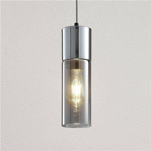 Lindby - hanglamp - 1licht - glas, metaal - H: 30 cm - E27 - rookgrijs, chroom