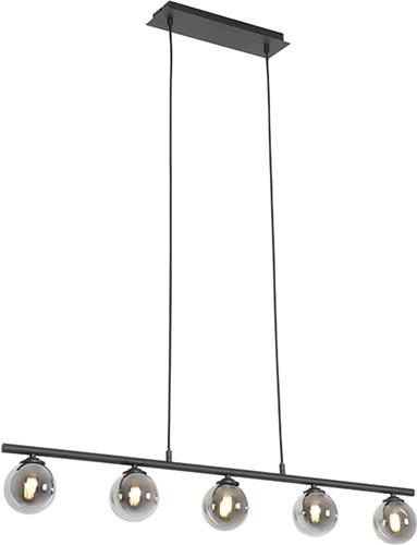 QAZQA athens - Landelijke Hanglamp eettafel voor boven de eettafel | in eetkamer - 5 lichts - L 1000 mm - Zwart - Woonkamer | Slaapkamer | Keuken