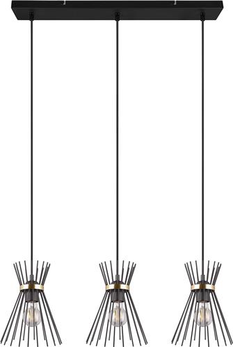 LED Hanglamp - Torna Drado - E27 Fitting - 3-lichts - Rechthoek - Zwart Goud - Metaal