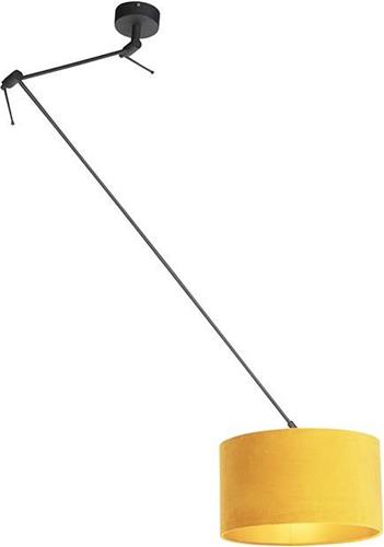QAZQA blitz - Landelijke Hanglamp met kap - 1 lichts - L 380 mm - Zwart Goud - Woonkamer | Slaapkamer | Keuken
