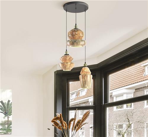3-lichts hanglamp met marmer glas - Evelyn