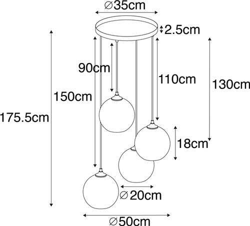 QAZQA wallace - Art Deco Hanglamp - 4 lichts - Ø 50 cm - Grijs - Woonkamer | Slaapkamer | Keuken
