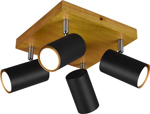 LED Plafondspot - Trion Milona - GU10 Fitting - 4-lichts - Rond - Mat Zwart - Aluminium