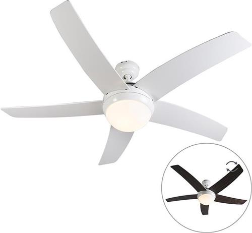 QAZQA cool - Stille Plafondventilator met Verlichting | Lamp en afstandsbediening - 2 lichts - Ø 1300 mm - Wit - Woonkamer | Slaapkamer | Keuken