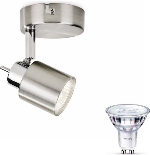 Philips Meranti Opbouwspot (Mat Chroom) - Warmwit Licht - Wandspot of Plafondspot met 1 Lichtpunt - GU10 - SceneSwitch - Eenvoudig Dimbaar met Je Klassieke Schakelaar