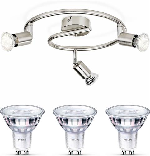 Philips Limbali Opbouwspot (Mat Chroom) - Warmwit Licht - Plafondspot met 3 Lichtpunten - GU10 - SceneSwitch - Eenvoudig Dimbaar met Je Klassieke Schakelaar