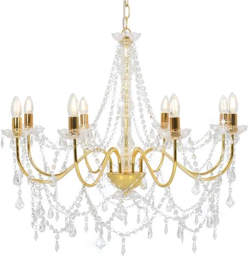 vidaXL - Kroonluchter - met - kralen - 8xE14 - goudkleurig