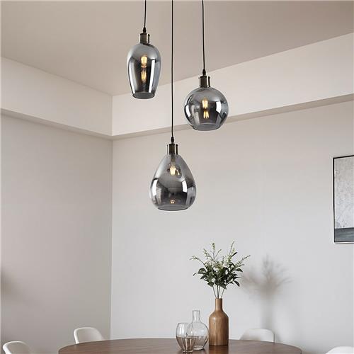 Hanglamp 3-lichts smoke glas spiegeleffect van egaal glas - Verona