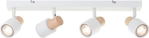 BRILLIANT spotbars, 4x GU10, 58 cm, draaibaar, metaal/hout, wit/bruin