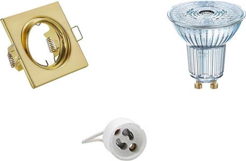 LED Spot Set - OSRAM Parathom PAR16 930 36D - GU10 Fitting - Dimbaar - Inbouw Vierkant - Mat Goud - 3.7W - Warm Wit 3000K - Kantelbaar 80mm