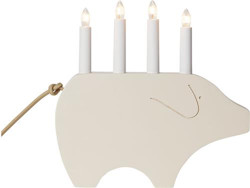 Star Trading kandelaar Gry, varken, decoratieve lamp, wit, 4-pits, hout, 28,5cm