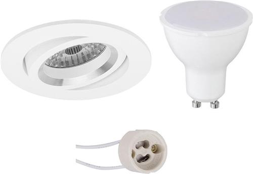 LED Spot Set - Pragmi Aerony Pro - GU10 Fitting - Inbouw Rond - Mat Wit - 4W - Helder/Koud Wit 6400K - Kantelbaar - Ø82mm