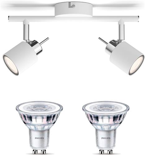 Philips Meranti Opbouwspot (Wit) - Warmwit Licht - Plafondspot met 2 Lichtpunten - GU10 - Niet Dimbaar