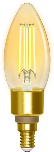 LED Lamp - Filament - Smart LED - Igia Delano - Bulb C35 - 4.5W - E14 Fitting - Slimme LED - Wifi LED + Bluetooth - Aanpasbare Kleur - Amber - Glas