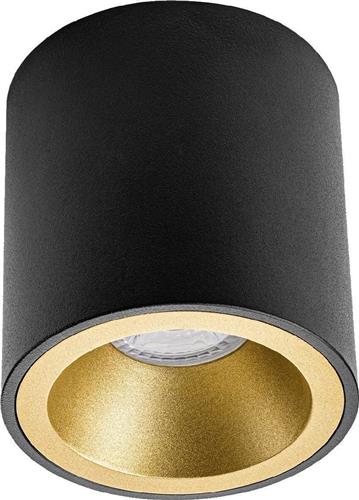 Opbouwspot GU10 - Pragmi Cliron Pro - Opbouw Rond - Mat Zwart/Goud - Aluminium - Verdiept - Ø90mm