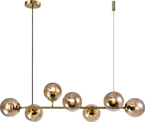 Design pendant hanglamp goud met amber glas 7-lichts - Sette