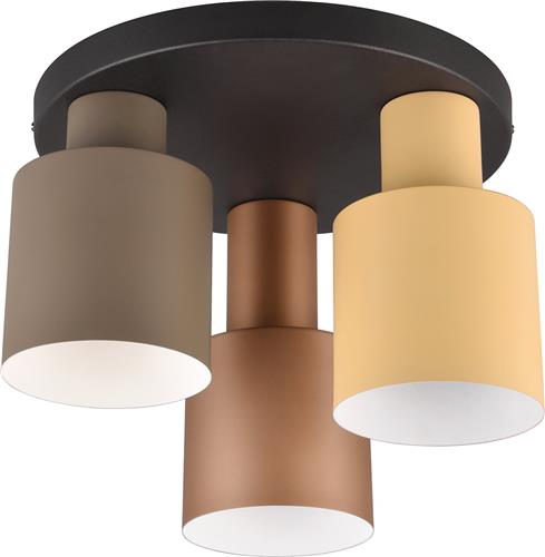 LED Plafondlamp - Plafondverlichting - Trion Agido - E27 Fitting - 3-lichts - Zwart met Multicolor Lampenkap