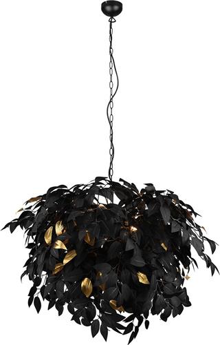 LED Kroonluchter - Torna Lovy - E14 Fitting - 4-lichts - Rond - Mat Zwart/Goud - Aluminium