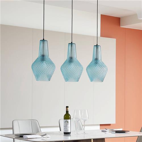 Lindby - hanglamp - 3lichts - Glas, metaal - E27 - lichtblauw, zwart