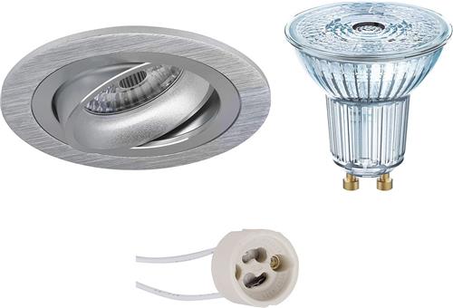LED Spot Set - OSRAM Parathom PAR16 940 36D - Proma Alpin Pro - GU10 Fitting - Dimbaar - Inbouw Rond - Mat Zilver - 3.7W - Natuurlijk Wit 4000K - Kantelbaar Ø92mm