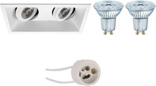 LED Spot Set - OSRAM Parathom PAR16 940 36D - Proma Zano Pro - GU10 Fitting - Dimbaar - Inbouw Rechthoek Dubbel - Mat Wit - 3.7W - Natuurlijk Wit 4000K - Kantelbaar - 185x93mm