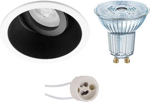 LED Spot Set - OSRAM Parathom PAR16 940 36D - Proma Zano Pro - GU10 Fitting - Dimbaar - Inbouw Rond - Mat Zwart/Wit - 3.7W - Natuurlijk Wit 4000K - Kantelbaar - Ø93mm