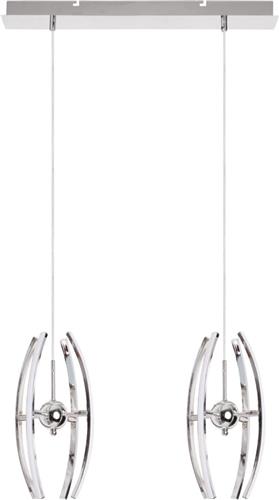 LED Hanglamp - Hangverlichting - Optra - 24W - Natuurlijk Wit 4000K - 2-lichts - Mat Chroom - Aluminium