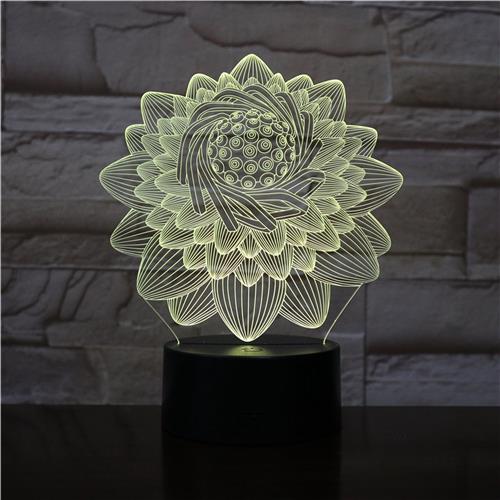 3D Led Lamp Met Gravering - RGB 7 Kleuren - Lotus