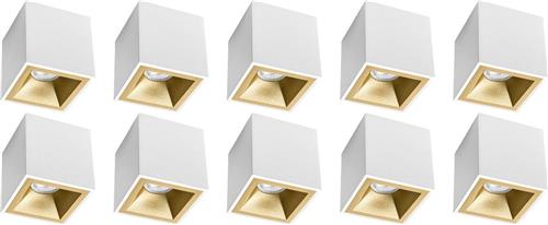 Opbouwspot 10 Pack - Proma Cliron Pro - GU10 Fitting - Opbouw Vierkant - Mat Wit/Goud - Aluminium - Verdiept - Ø90mm