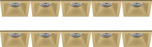 Spot Armatuur 10 Pack - Proma Pollon Pro - GU10 Inbouwspot - Vierkant - Goud - Aluminium - Verdiept - 82mm