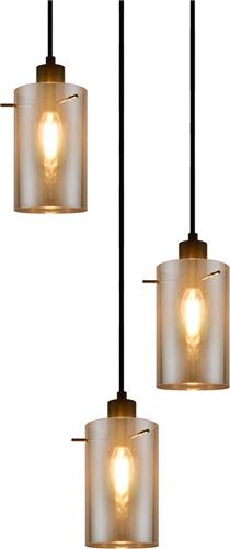 Moderne mat zwarte hanglamp met smoke grijs glas 3-lichts - Akron
