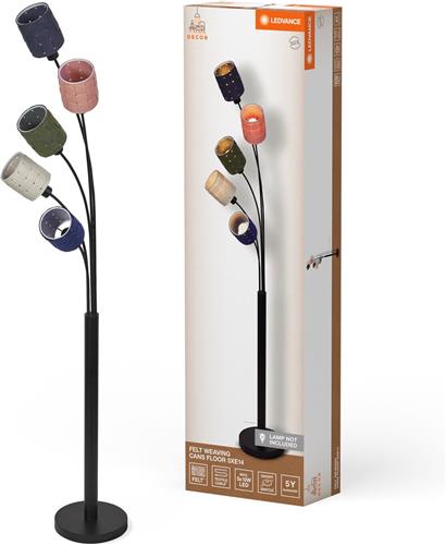 LEDVANCE 5-lamps vloerlamp Decor Felt Weaving Cans van vilt en metaal, E14, 1730mm hoogte , warme lichteffecten dankzij de geweven kap, duurzaam dankzij vervangbare lichtbron, eenvoudig te installeren