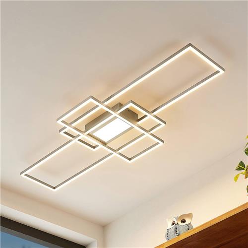 Lindby - LED plafondlamp- met dimmer - 1licht - staal - H: 6.5 cm - nikkel - Inclusief lichtbron
