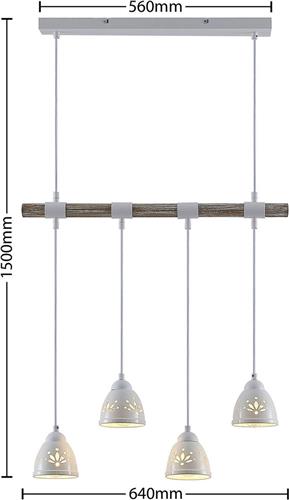 Lindby - hanglamp - 4lichts - staal, keramiek, hout - H: 12 cm - E14 - licht hout, wit