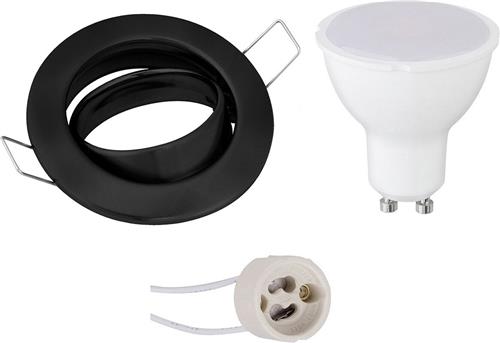 LED Spot Set - GU10 Fitting - Inbouw Rond - Mat Zwart - 4W - Helder/Koud Wit 6400K - Kantelbaar Ø82mm