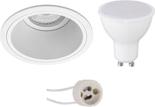 LED Spot Set - Proma Minko Pro - GU10 Fitting - Dimbaar - Inbouw Rond - Mat Wit - 6W - Helder/Koud Wit 6400K - Verdiept - Ø90mm