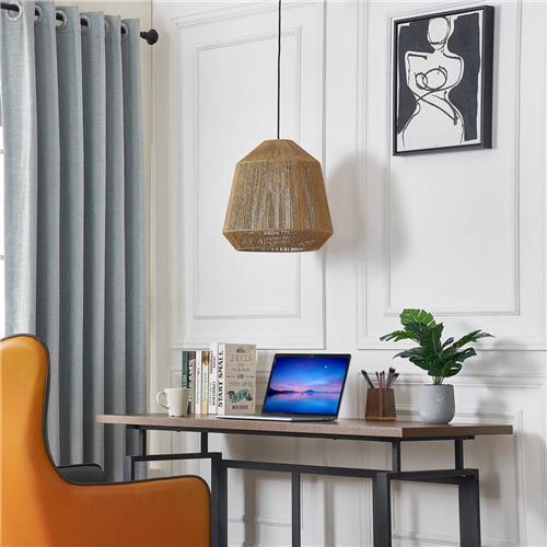 Lindby - hanglamp - 1licht - Bamboe, ijzer - H: 40 cm - E27 - hel hout