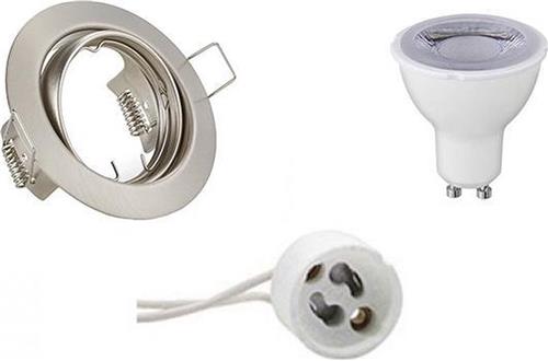 LED Spot Set - Trion - GU10 Fitting - Dimbaar - Inbouw Rond - Mat Nikkel - 6W - Natuurlijk Wit 4200K - Kantelbaar Ø83mm