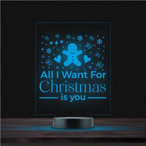 Led Lamp Met Gravering - RGB 7 Kleuren - All I Want For Christmas is You