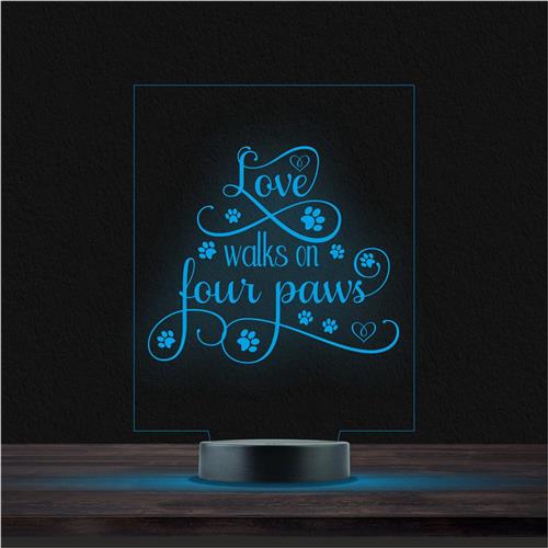 Led Lamp Met Gravering - RGB 7 Kleuren - Love Walks On Four Paws