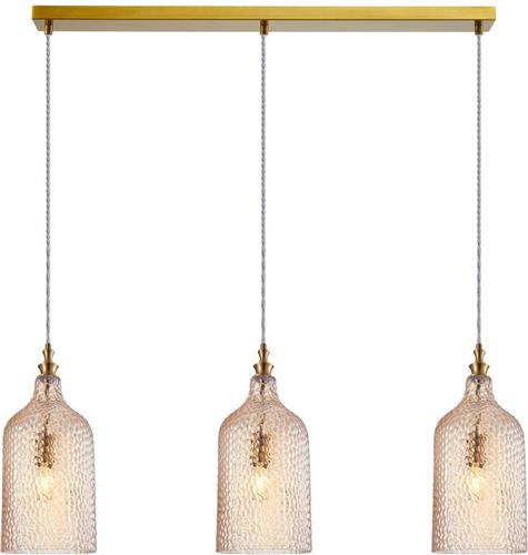 Lindby - hanglamp - 3lichts - Glas, metaal - E27 - amber, goud