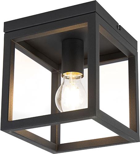 QAZQA cage - Industriele Plafondlamp - 1 lichts - L 180 mm - Zwart - Industrieel - Woonkamer | Slaapkamer | Keuken