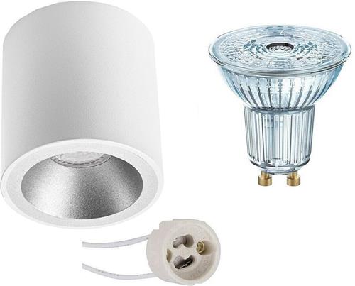 OSRAM - Opbouwspot Set - Parathom PAR16 940 36D - Proma Cliron Pro - GU10 Fitting - Dimbaar - Opbouw Rond - Mat Wit/Zilver - 3.7W - Natuurlijk Wit 4000K - Verdiept - Ø90mm