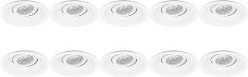 Spot Armatuur 10 Pack - Proma Domy Pro - GU10 Inbouwspot - Rond - Wit - Aluminium - Verdiept - Kantelbaar - Ø105mm